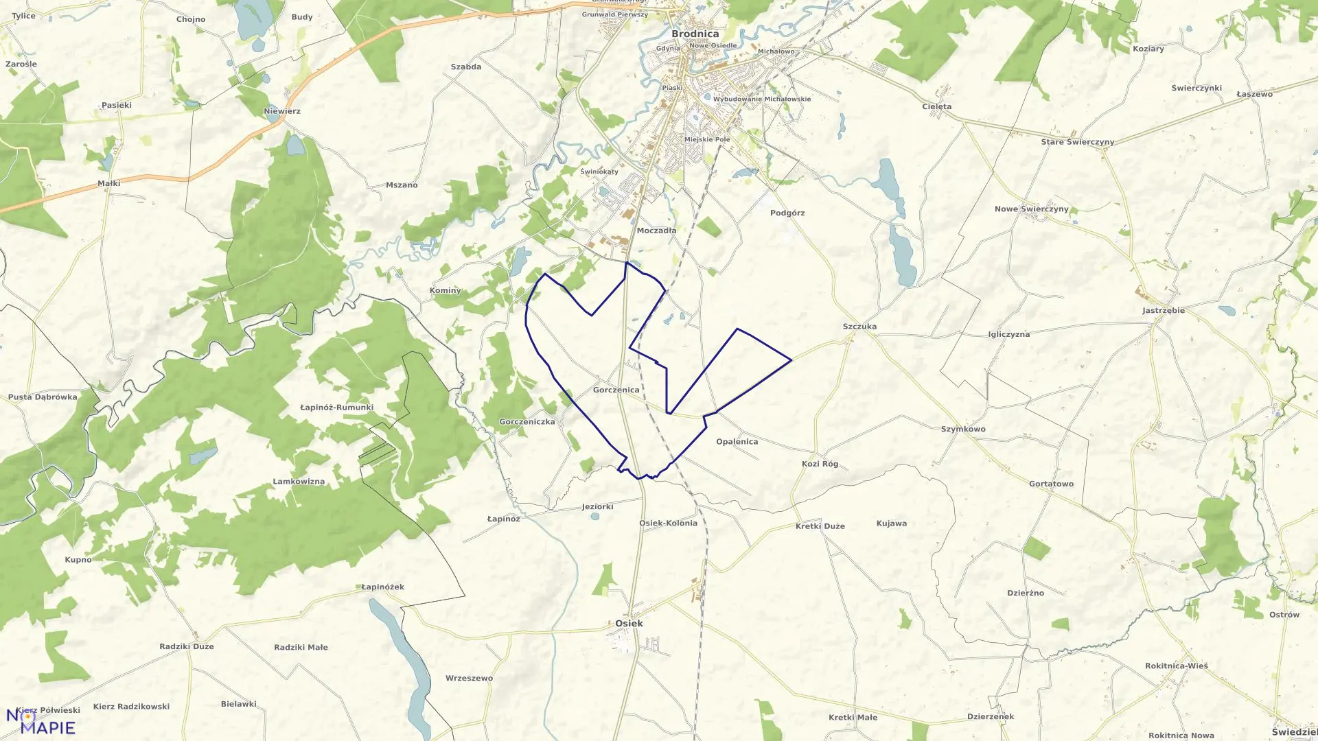 Mapa obrębu GORCZENICA w gminie Brodnica