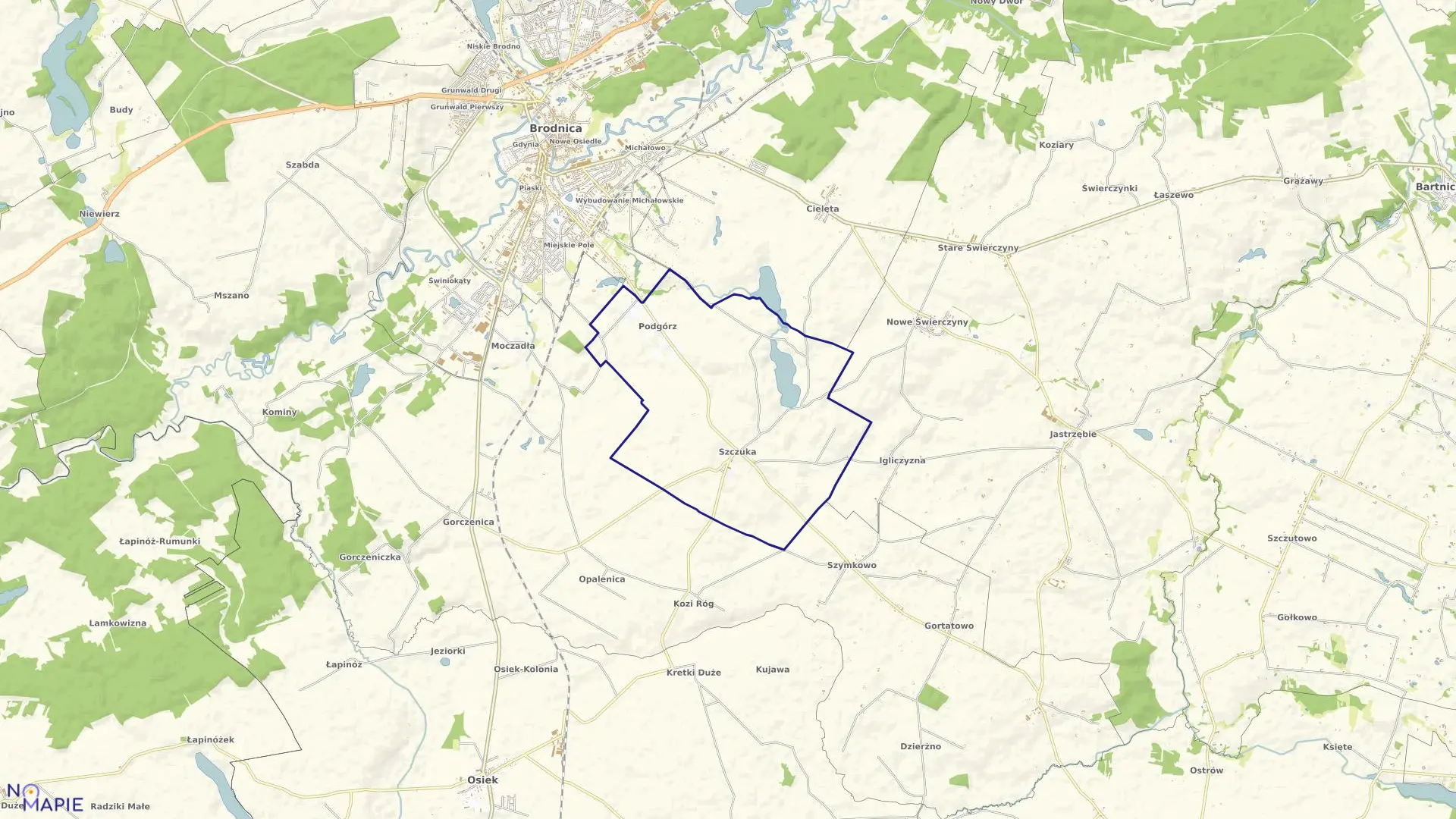 Mapa obrębu SZCZUKA w gminie Brodnica